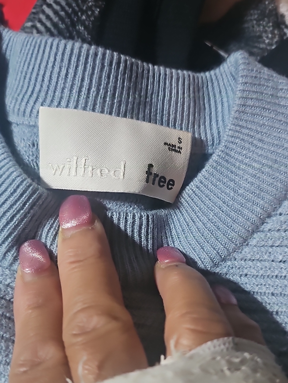 Aritzia Wilfred Free Lola Sweater Blue Merino Wool Cropped Sm P2p17.5 L15 - Picture 6 of 8